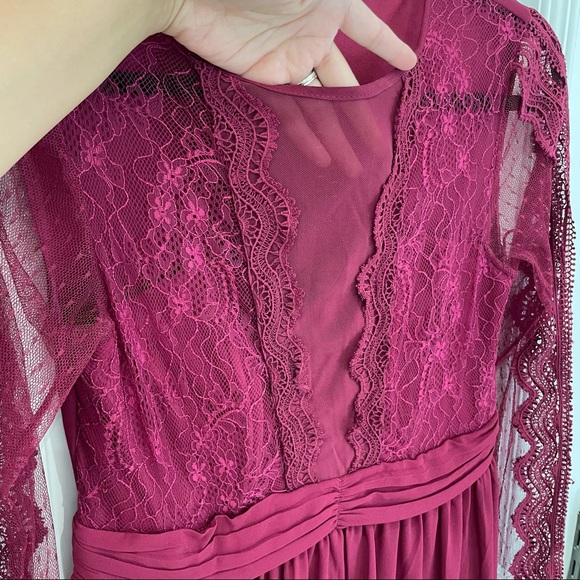 Maroon Lace Maternity Maxi Dress - Picture 4 of 11